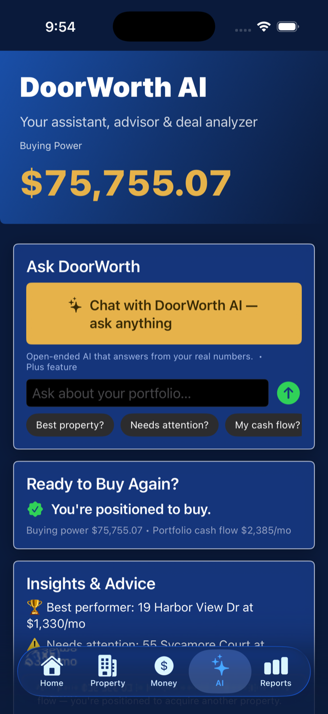 DoorWorth AI — your assistant, advisor, and deal analyzer