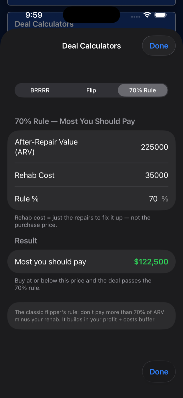 DoorWorth max-offer calculator showing the most you should pay
